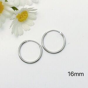 Solid 925 Silver Tiny Small Medium Hoop Earrings-16mm SH022 Silver